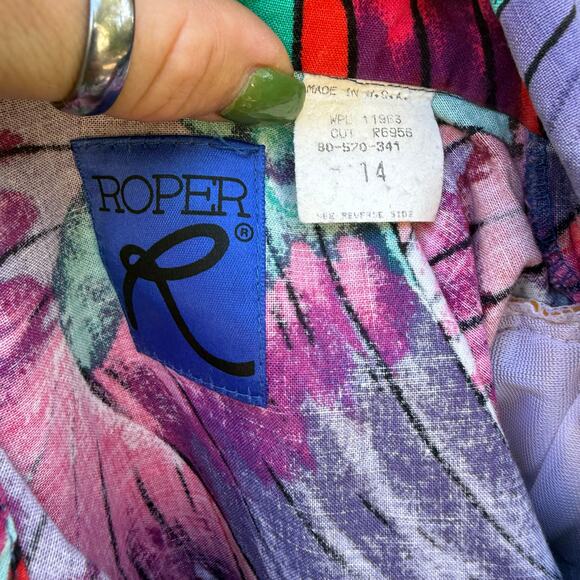 Vintage 90s Girls Roper Western Cowgirl Shirt Bold Brush Stroke Feather Size 14 - Picture 4 of 9